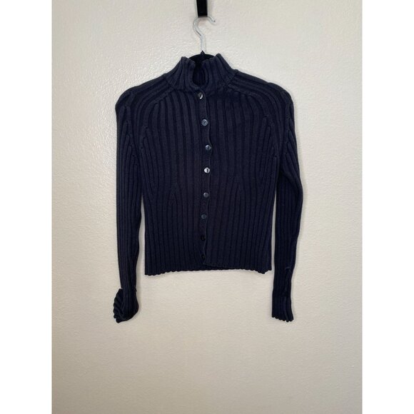 Hillard & Hanson Casual Ribbed Button-Up Cardigan Womens M Acrylic Blend Black - Picture 2 of 6